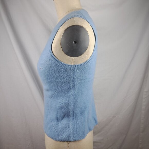 Max Studio 100% Cashmere Sweater Sleeveless Vest Shirt Light Blue with Pattern M - Picture 2 of 6